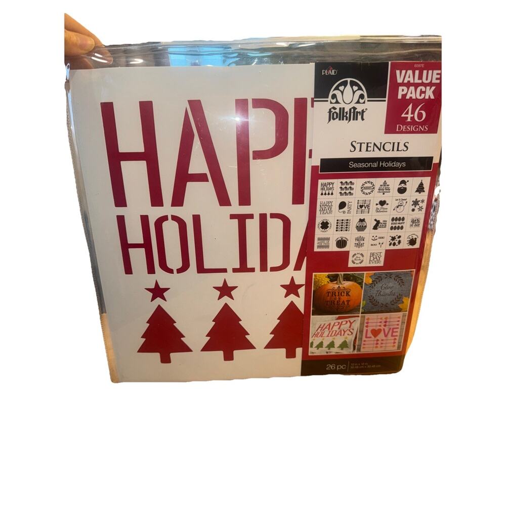 FolkArt 26 Stencils Pack‎ 12x12 Easter Valentines St Pat Christmas Halloween New